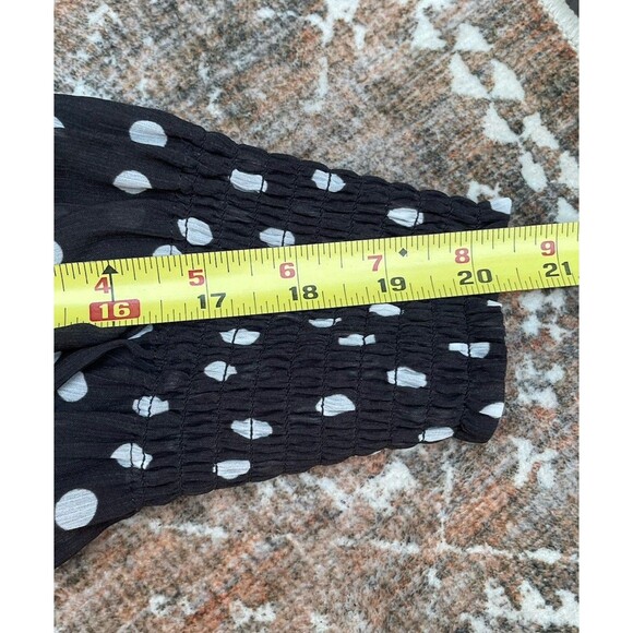 Retro Polka Dot Chiffon Button Blouse Black White Smocked Cuffs Sz 4 Retro Chic - Picture 11 of 15